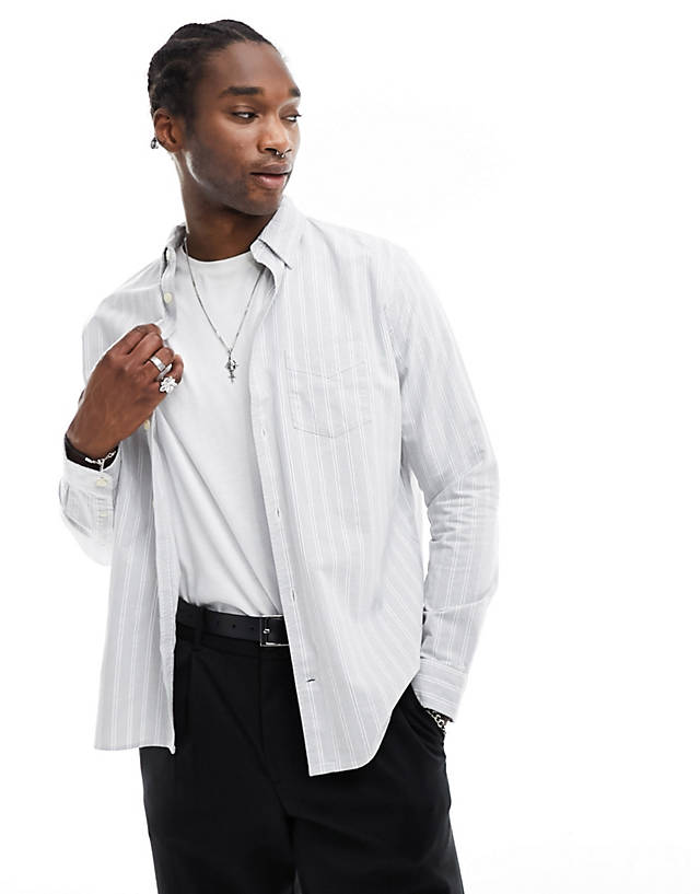 AllSaints - hitcher long sleeve shirt in light grey