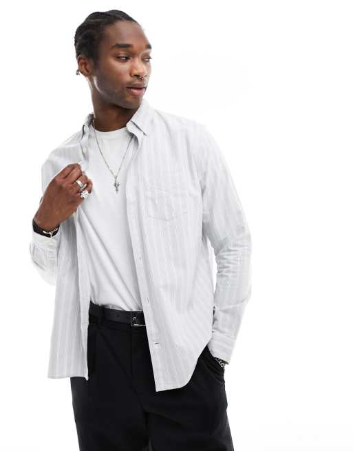 AllSaints Hitcher long sleeve shirt in light grey