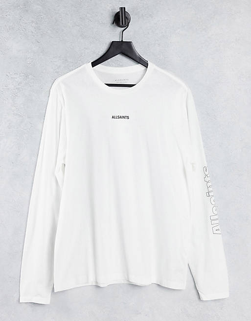 AllSaints hollowpoint graphic long sleeve t-shirt in white