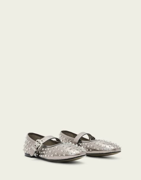 AllSaints - Holly - Platte ballerina's met studs in zilver - view 1