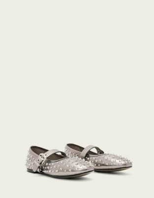 AllSaints - Holly - Schuhe in Stahlgrau mit Nietenbesatz