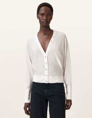 AllSaints - Honor - Strickjacke in Kreideweiß mit V-Ausschnitt