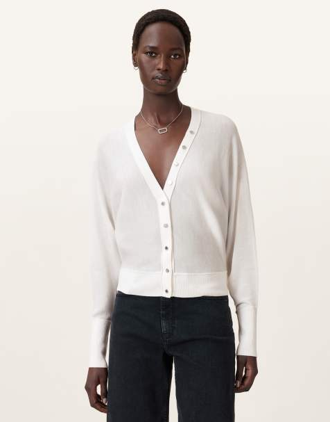 AllSaints – Honor – Strickjacke in Kreideweiß mit V-Ausschnitt - view 1