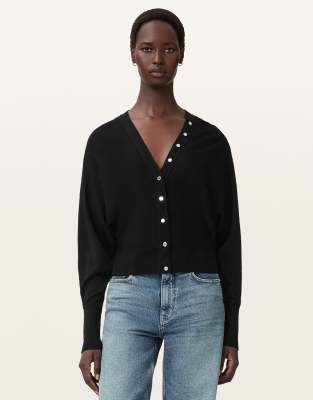 AllSaints - Honor - Strickjacke in Schwarz mit V-Ausschnitt