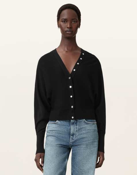 AllSaints – Honor – Strickjacke in Schwarz mit V-Ausschnitt - view 1