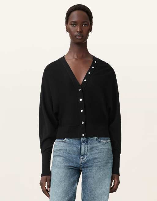 AllSaints – Honor – Strickjacke in Schwarz mit V-Ausschnitt