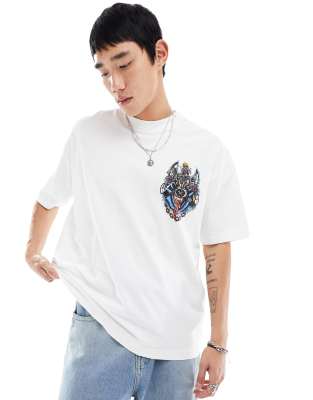 AllSaints Howlrider graphic back print t-shirt in white