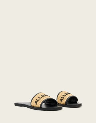 Hoxton - Strukturierte Sandalen in Schwarz/Naturbraun mit einem Riemen und Logo Schwarz 36