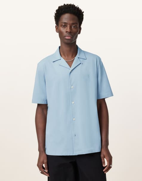 AllSaints – Hudson – Kurzärmliges Hemd in statischem Blau - view 1