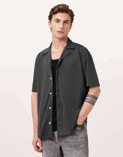 AllSaints - Hudson - Overhemd met korte mouwen in ijzergrijs - view 1