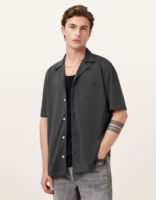 AllSaints - Hudson - Overhemd met korte mouwen in ijzergrijs