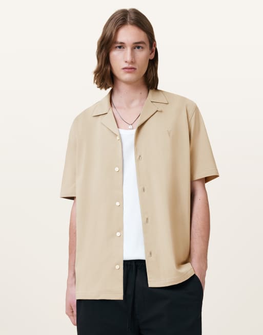 AllSaints - Hudson - Overhemd met korte mouwen in kiezelbruin