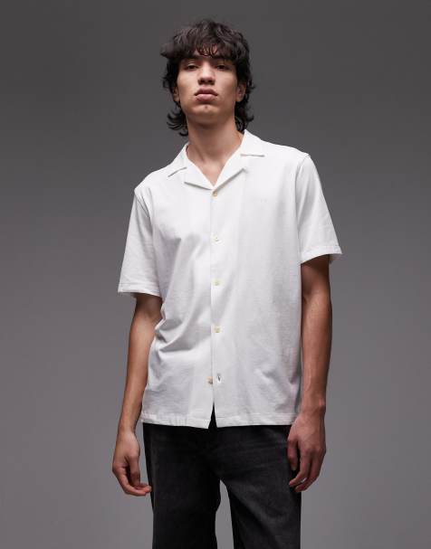AllSaints Hudson short sleeve logo shirt in white - view 1