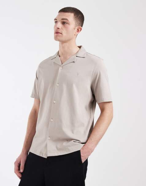 AllSaints Hudson short sleeve shirt in beige