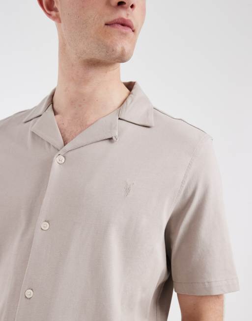 AllSaints Hudson short sleeve shirt in beige, 4 of 5