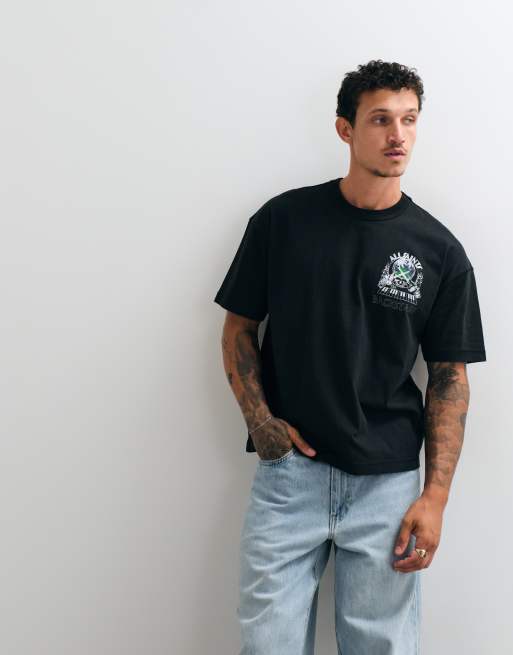AllSaints Hula T-shirt à manches courtes avec logo graphique et imprimé au dos en noir délavé, 3 de 5