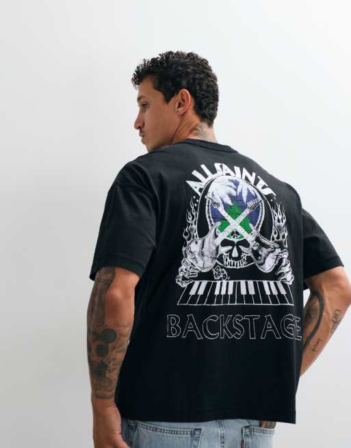 AllSaints - Hula - T-shirt à manches courtes avec logo imprimé au dos - Noir délavé, 5 de 5