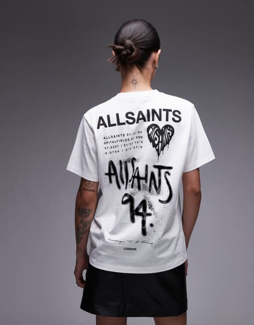 AllSaints - Hvid boyfriend-t-shirt med grafisk plakatprint
