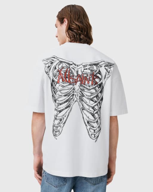 AllSaints - Hvid T-shirt med ribbensprint