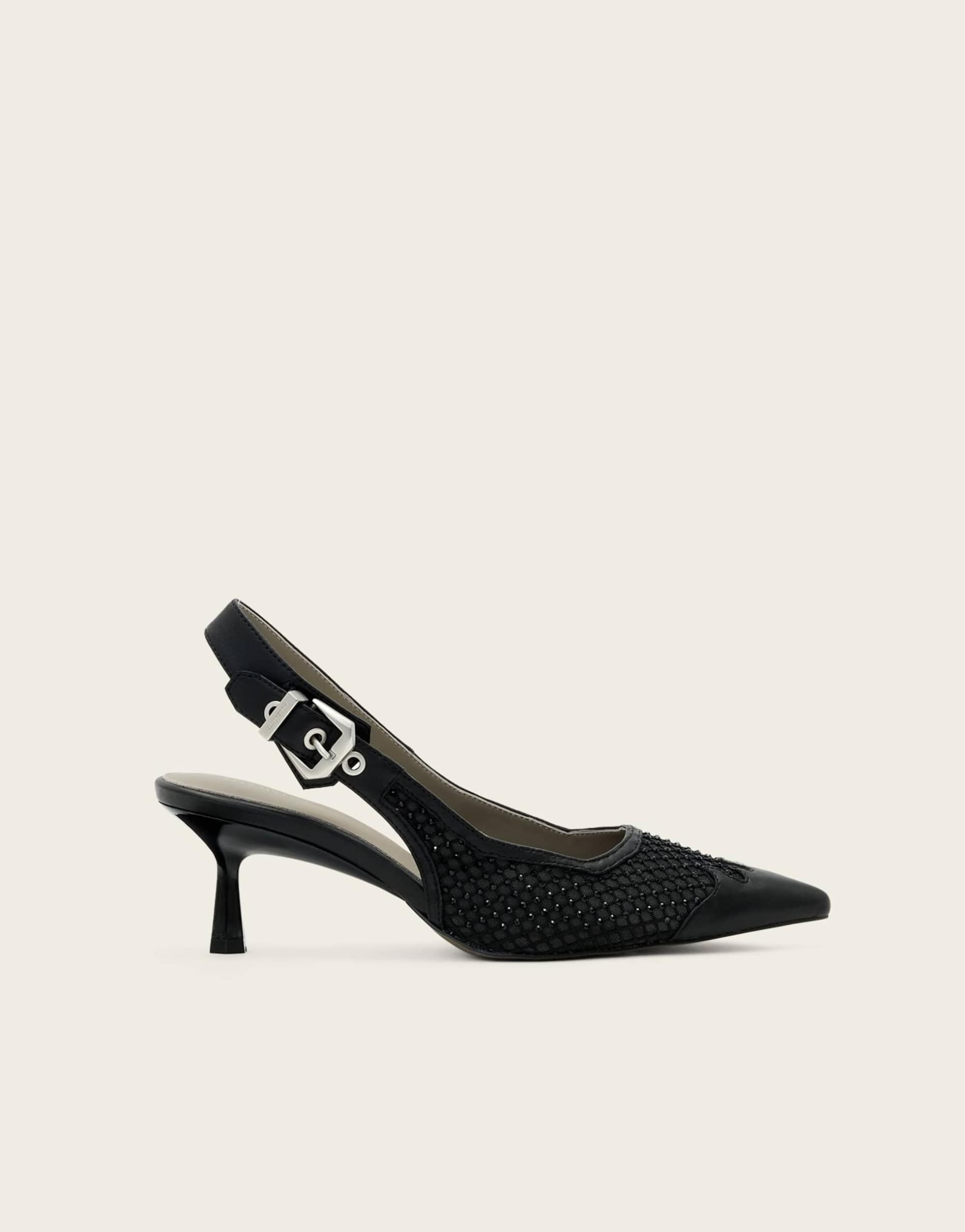 allsaints idiya mesh slingback kitten heels in black
