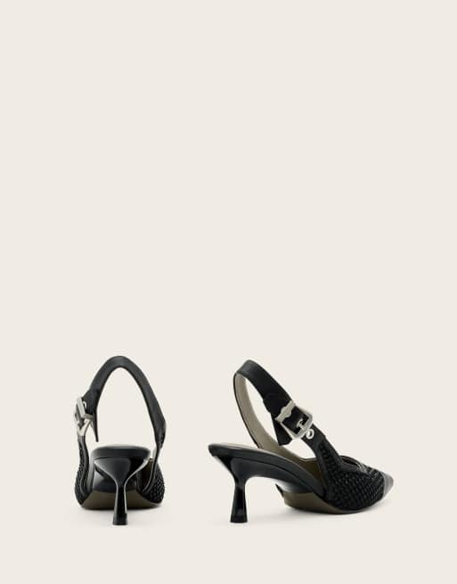AllSaints - Idiya - Scarpe nere in rete con cinturino posteriore e tacchetto a spillo, 3 di 4