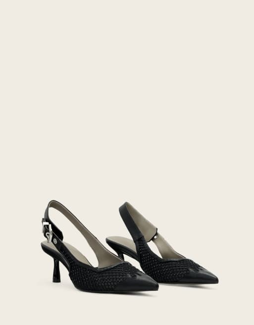 AllSaints – Idiya – Slingback-Schuhe aus Netzstoff in Schwarz