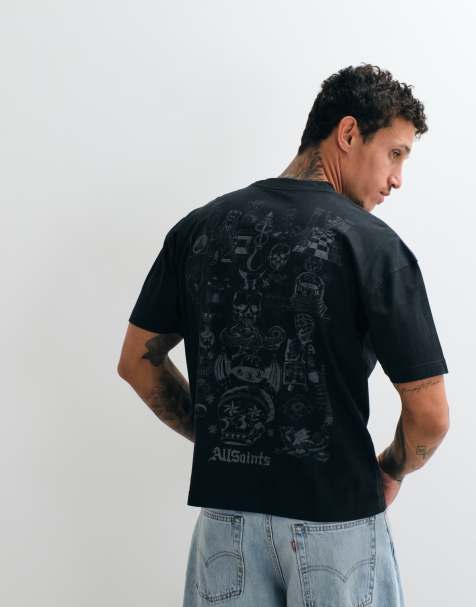 AllSaints Ignis t-shirt med korta ärmar, grafiskt logotryck och illustration samt ryggtryck i vitt - view 1