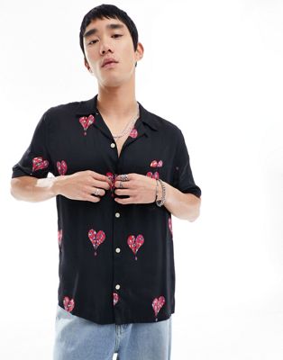 AllSaints Ikuma Breakup printed shirt in black