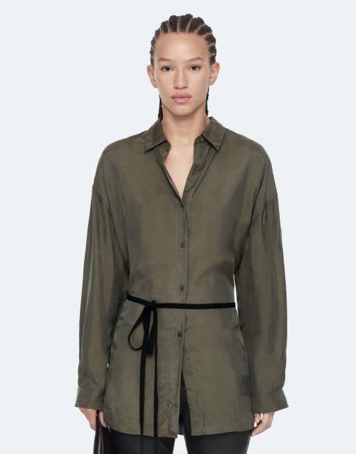 AllSaints Ilana Hemd in dunklem Khaki-Grün, 4 von 6