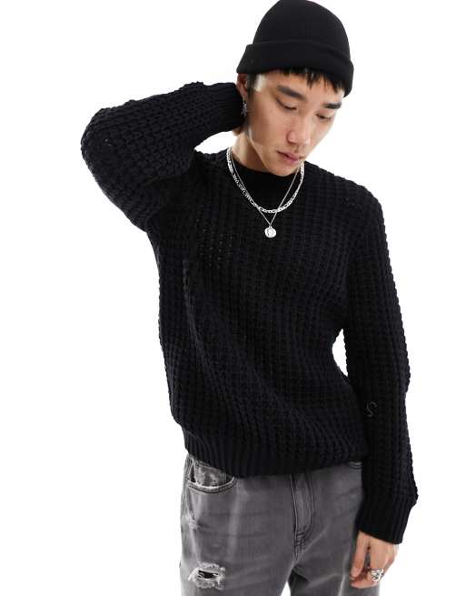 AllSaints - Illund - Sort trøje i chunky strik