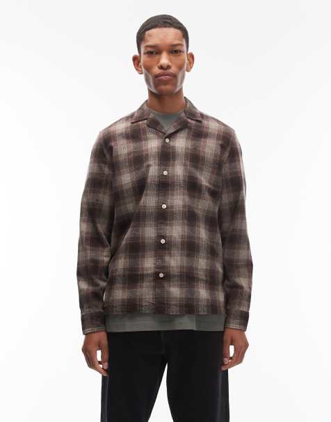 AllSaints Iniko check long sleeve shirt in brown - view 1