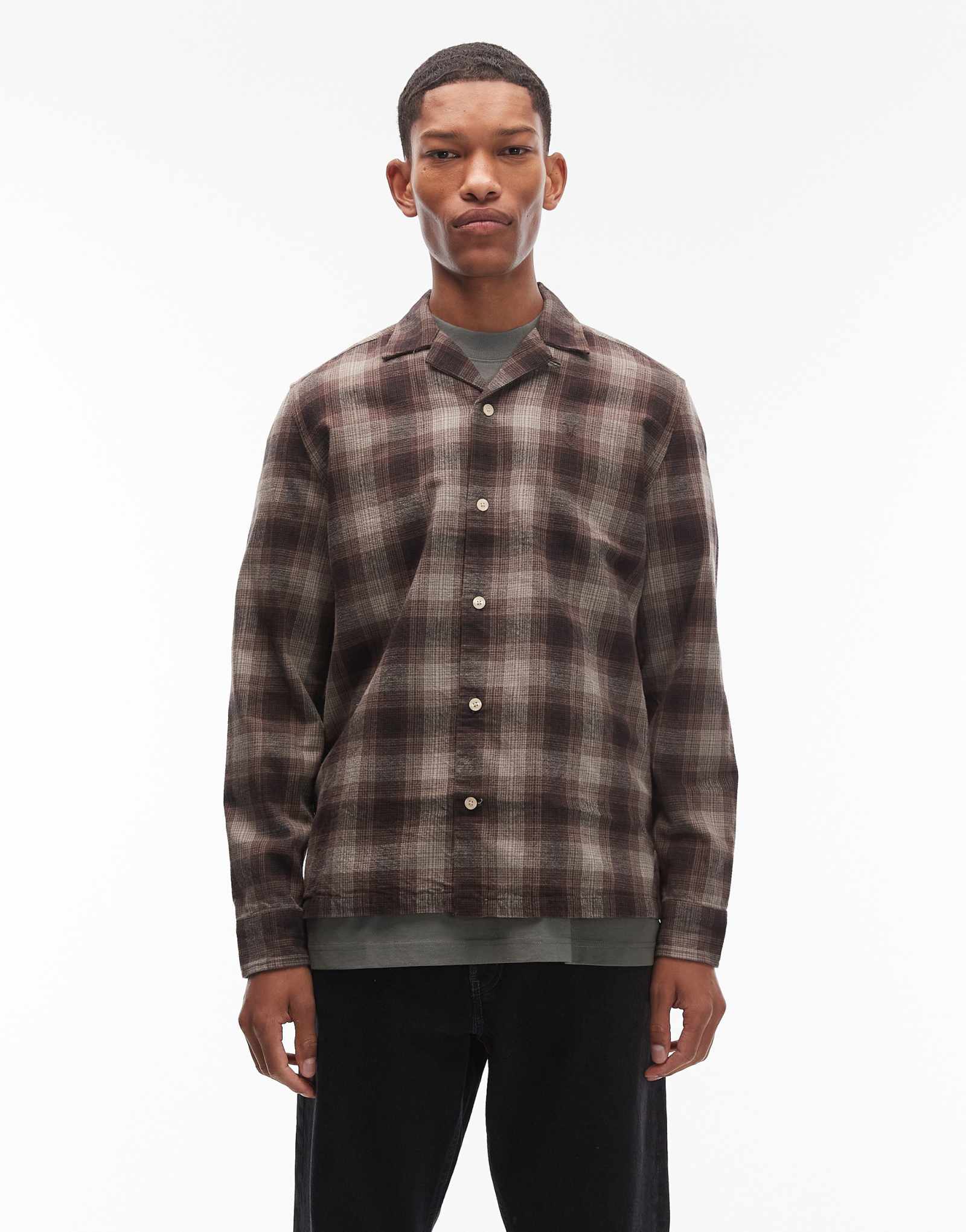 Клетчатая рубашка с длинным рукавом AllSaints Iniko коричневого цвета