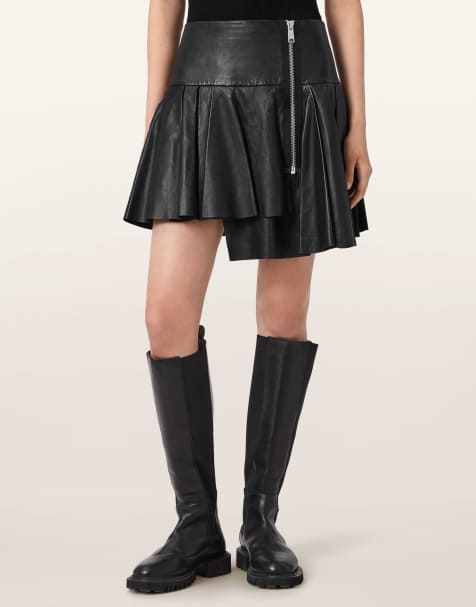 AllSaints – Irina – Lederrock in Schwarz - view 1