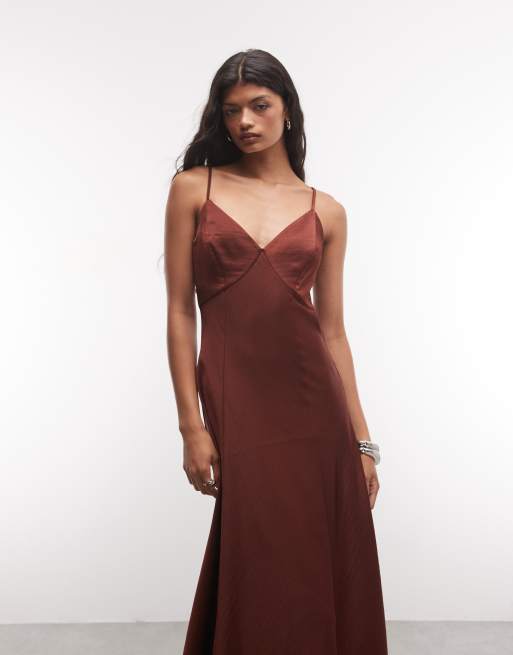 AllSaints Irina maxi-jurk met bandjes in roestbruin, 2 van 4