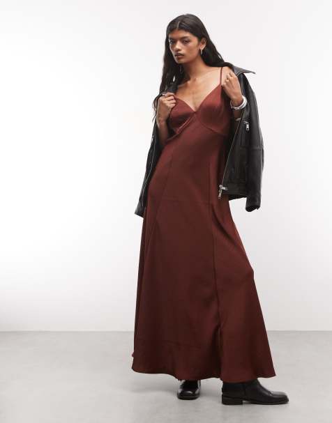 AllSaints Irina vestido largo de tirantes en marrón óxido - view 1