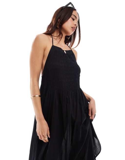 black midi beach dress Sun Island. Strappy Midi Dress – ELF main image 1
