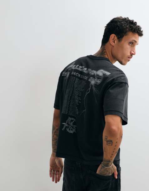 AllSaints Iron Tiger T-shirt z krótkim rękawem i nadrukowanym logo w spranym czarnym kolorze - view 1