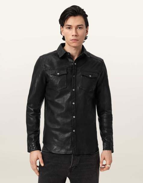 AllSaints – Irwin – Hemd aus Leder in Schwarz - view 1
