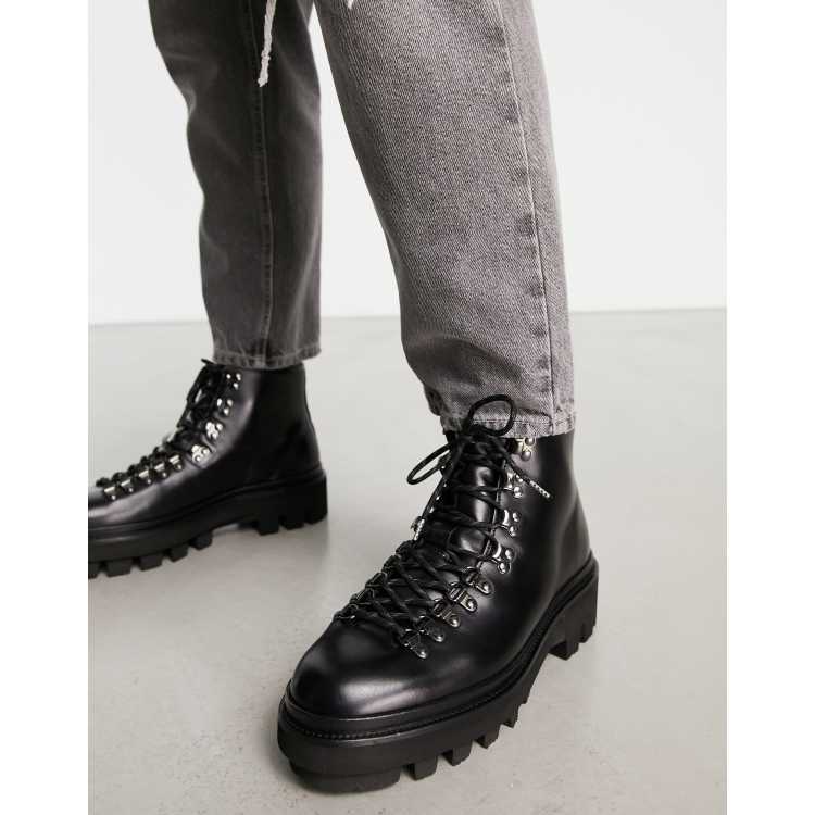 AllSaints Isaac chunky hiking boots in black leather | ASOS