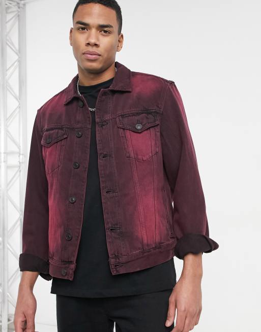 AllSaints iskar denim jacket black and red ASOS