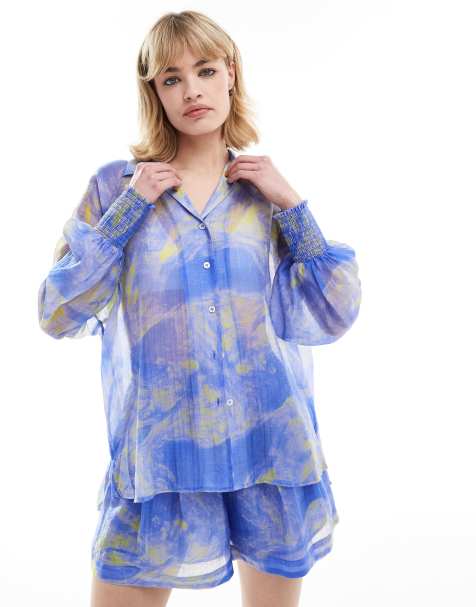 AllSaints Isla Inspiral sheer shirt co-ord in blue - view 1