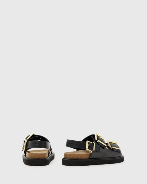 AllSaints Isla leather sandals in black, 4 of 4