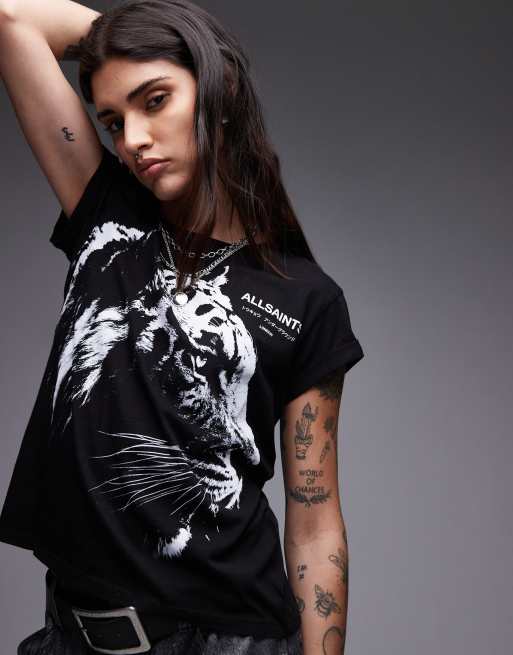 AllSaints - Ivana - T-shirt met tijger in zwart, 2 van 4