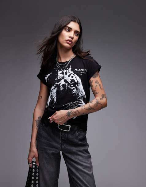 AllSaints - Ivana - T-shirt nera con tigre - view 1