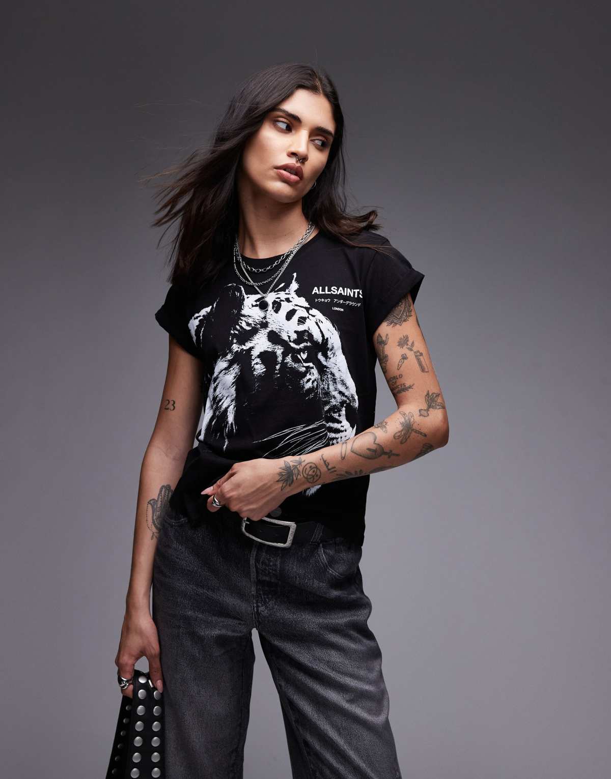 Allsaints Ivana tiger tee in black - BLACK
