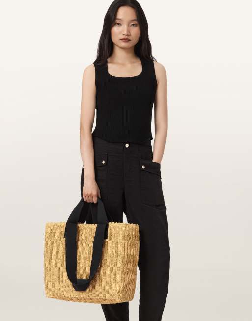 AllSaints - Izzy - Borsa shopping in rafia naturale, 3 di 4