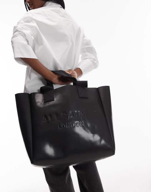 AllSaints – Izzy – Czarna skórzana torba typu tote z logo, 2 z 4