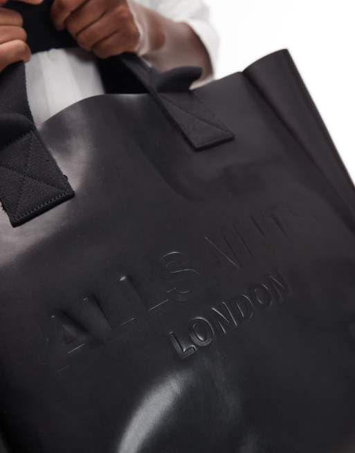 AllSaints – Izzy – Czarna skórzana torba typu tote z logo, 3 z 4