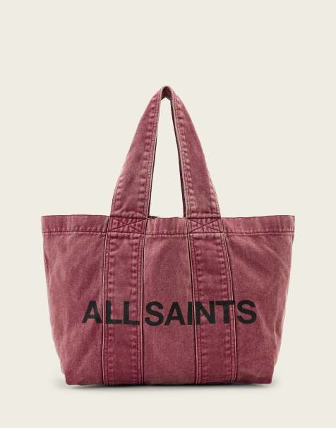 AllSaints Izzy denim logo tote bag in raspberry pink - view 1