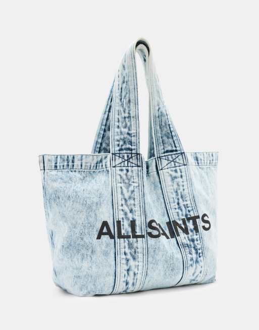 AllSaints - Izzy - Denim tote tas met logo in gebleekt blauw, 2 van 4